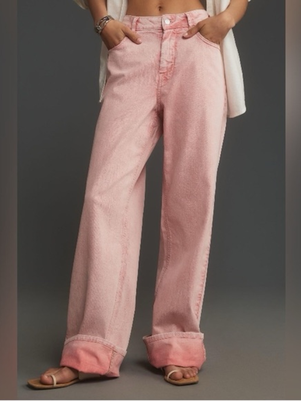 Pilcro Pink Cuffed Oversized High-Rise Wide-Leg Jeans, size 26 - Picture 2 of 13